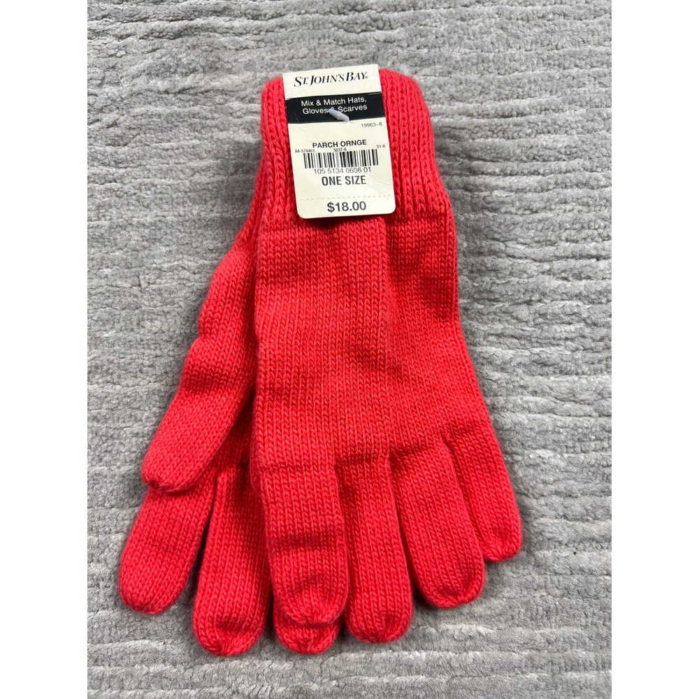 St. John's Bay Gloves Womens OS Parchment Orange Knit Classic Ribbed Cuff New